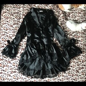 Goth Satin-Feel Black Ruffle Corset Jacket 2x